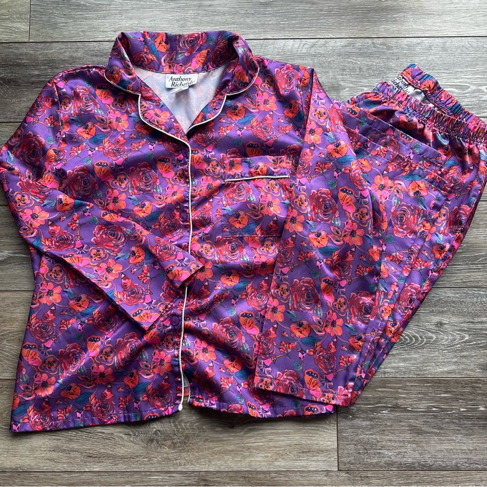 💐 Anthony Richards XLP 🌸 Floral Sleep‎ Set Long Sleeves & Pants Detailed Trim